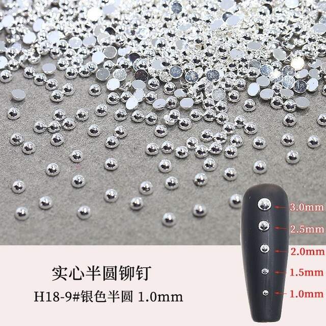 Wholesale Metal Semi-Circle Rivets Nail Art Jewelry Flats Bottom Solid Hemisphere Steel Beads Gold Silver Nail Accessories detail 6