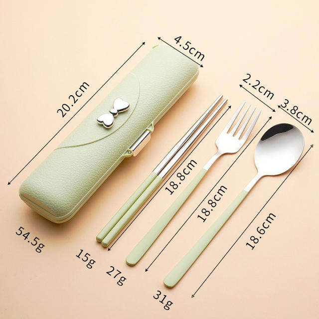 304 Stainless Steel Portable Cutlery Set, Chopsticks, Spoon, Fork Set, Outdoor Storage Box, Convenient Three-Piece Cutlery Set