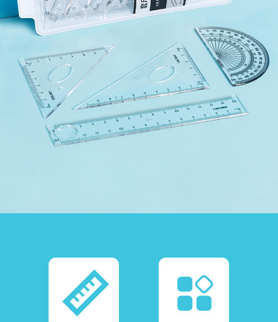 Deli Ruler Set: Straight Ruler, Triangle Ruler, Protractor, Four-Piece Set for Elementary School Students, Learning Tools, Stationery, Rewards detail 2
