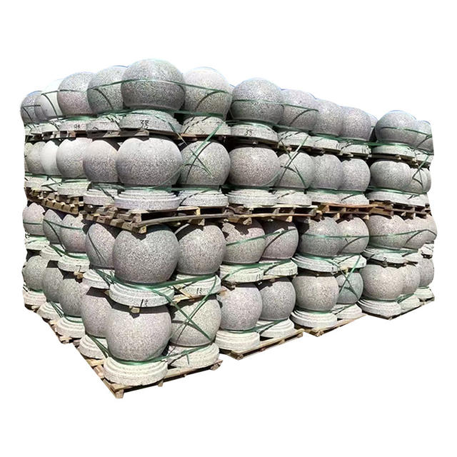 Granite Roadblock Stone Balls, Sesame Gray Sidewalk and Plaza Car Stopper Stones, Car Barrier Isolation Balls, Five-Lobed Stone Bollards