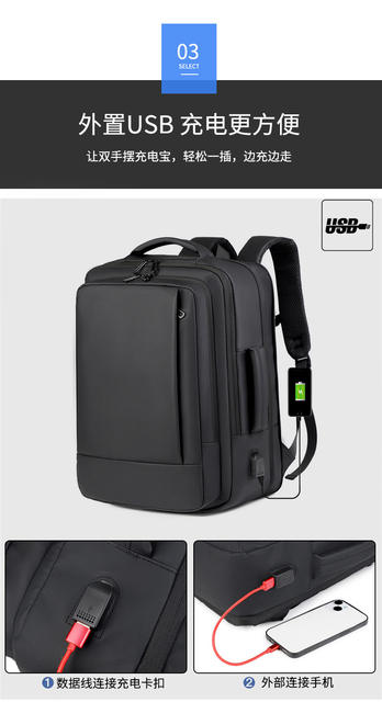 Cross-Border Wholesale Men's Backpack with Expansion Backpack Fashion Business Backpack Men's Commuter Computer Backpack detail 10