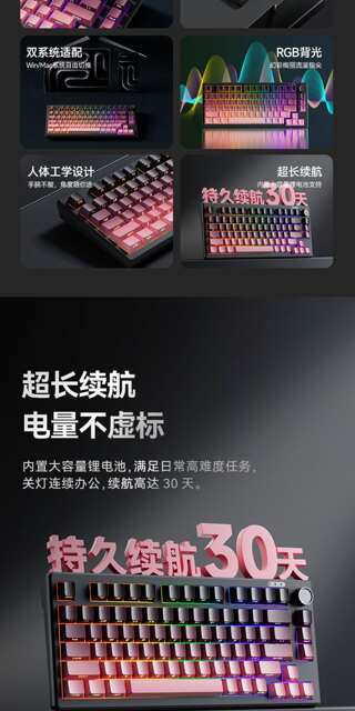 Dream Tribe Z75Pro Small Mechanical Feel Wired Keyboard, Silent, External for Laptops, Three-Mode, Dedicated for E-Sports Gaming detail 2