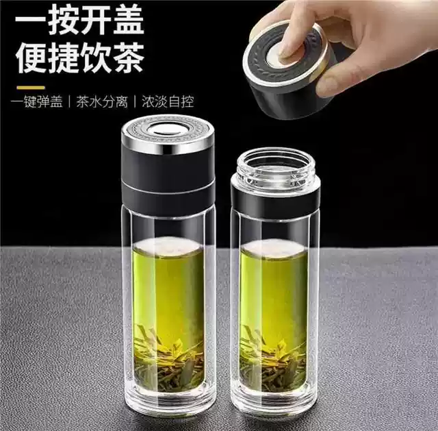 One-Touch Open Lid Car Cup, High Borosilicate Glass Cup, Shatter-Resistant Double-Layer Glass Cup, Quick-Open Men's Tea Cup detail 4