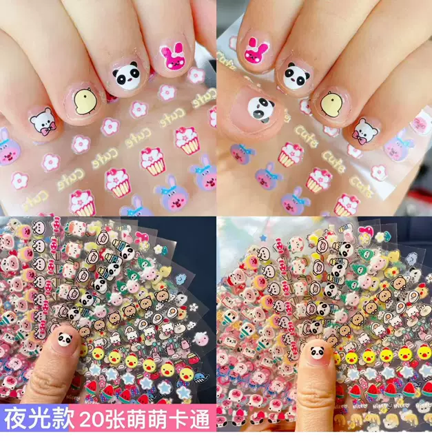 3D Kidsren's Cartoon Bunny Luminous Nail Stickers Princess Baby Waterproof Nail Stickers Little Girl Toy Nail Stickers detail 4