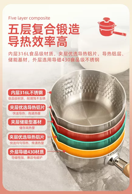 316L Stainless Steel Yukihira Pot for One Person, Induction Cooker Small Pot, Household Noodle Cooking Pot, Hot Milk Non-Stick Pot, Supplementary Food Pot detail 11