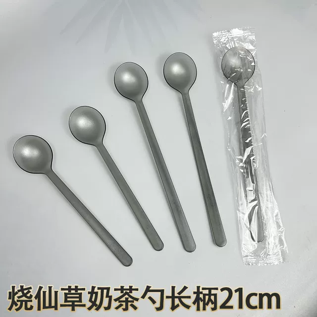 Disposable Spoon Extended Milk Tea Shop Commercial Ancient Tea Same Style Frosted Round Full Spoon Plastic Burning Grass Jelly Spoon Long Handle Spoon detail 2