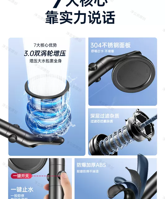 Pressurized Shower Head with Rotatable Elbow, Shower Faucet with High-Pressure Water Flow, Handheld Shower Set detail 7