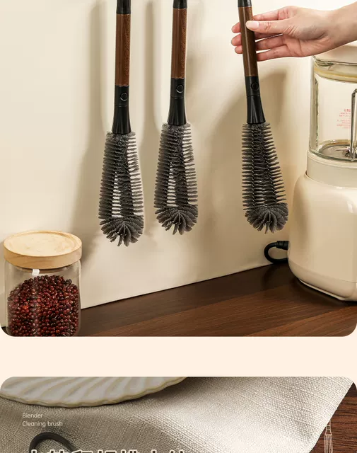 Walnut Color Two-In-One Bottle Mouth Brush, Long Handle, Detachable Gap Brush, Multi-Functional Soft-Bristled Cup Brush, Wall-Breaking Machine Cleaning Brush detail 9