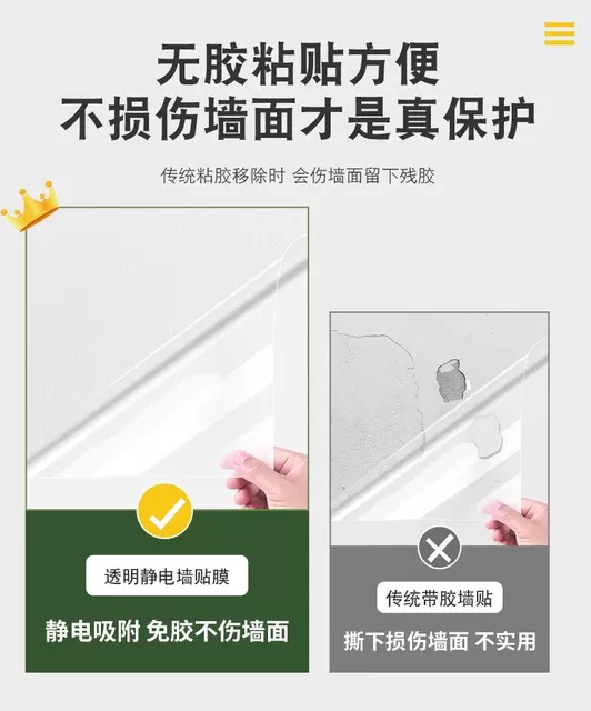 Latex Paint Wall Electrostatic Protective Film Does Not Damage the Wall, Transparent Electrostatic Sticker, Thickened Wall Sticker, Waterproof and Oil-Proof detail 10