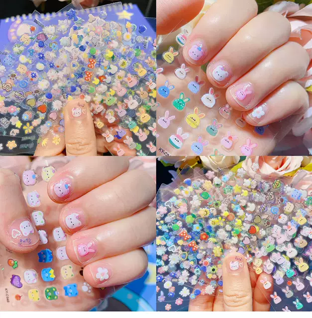 3D Kidsren's Cartoon Bunny Luminous Nail Stickers Princess Baby Waterproof Nail Stickers Little Girl Toy Nail Stickers detail 3