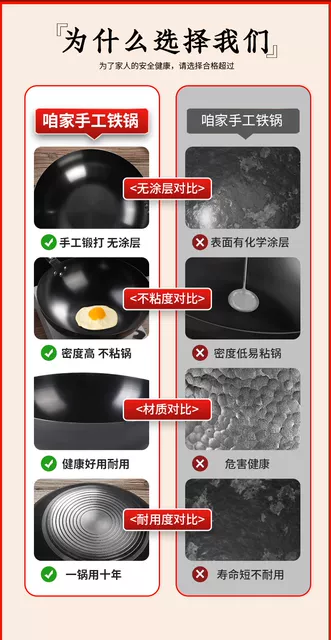 Shandong Forged Cooking Pot, Traditional Iron Pot for Home Use, Non-Coated Non-Stick Pot, Old-Fashioned Wok, Round Bottom, Gas Stove Iron Pot detail 4