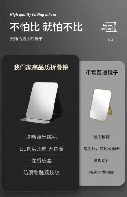 Folding Mirror for Men, Desktop Office, Home Portable, Boys, Students, Small Dormitory, Large Vanity Mirror detail 7