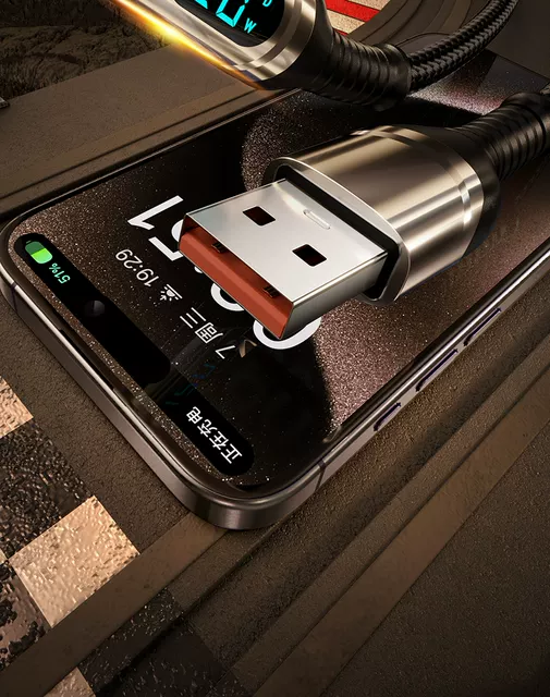 120W Super Fast Charging Data Cable Dual Type-C Smart Digital Display Suitable for Apple Huawei Thick Braided Charging Cable detail 4