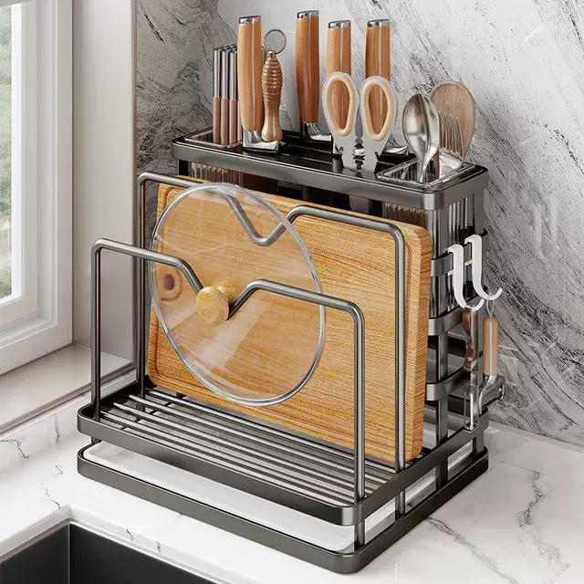 Kitchen Knife Holder, Household Chopstick Cage Storage Rack, Countertop Chopping Board Rack, Multi-Functional Pot Lid Rack, Knife Storage Rack, Dropshipping detail 2