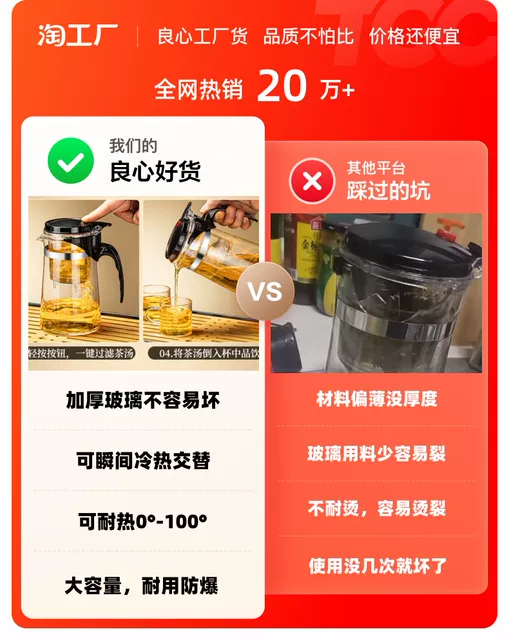Wholesale Glass Elegant Cup Teapot One-Click Filter Tea Cup Tea Water Separation Teapot Tea Set Gift Cup Logo detail 2