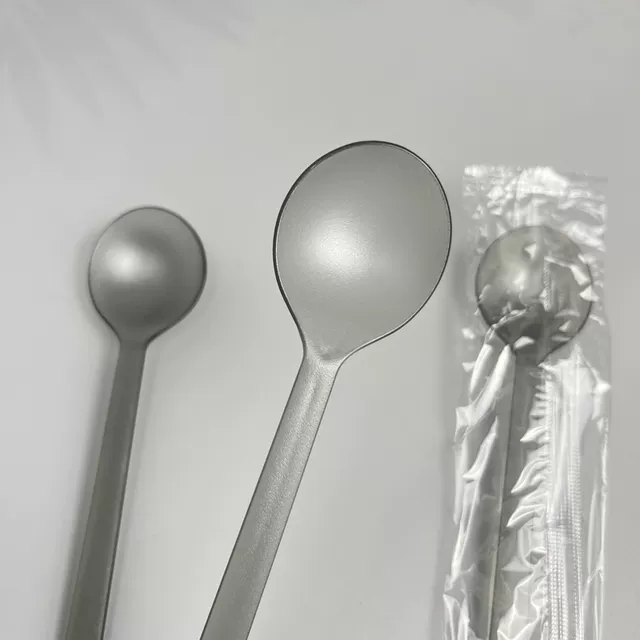 Disposable Spoon Extended Milk Tea Shop Commercial Ancient Tea Same Style Frosted Round Full Spoon Plastic Burning Grass Jelly Spoon Long Handle Spoon detail 6